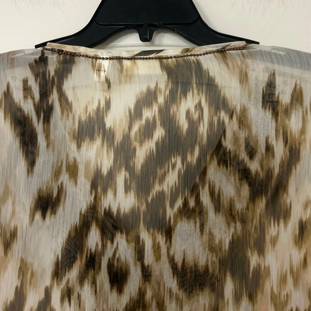 Chico’s Sheer Metal Embellishment Longline Split Sleeve Tunic Top Large Boho - Picture 11 of 13